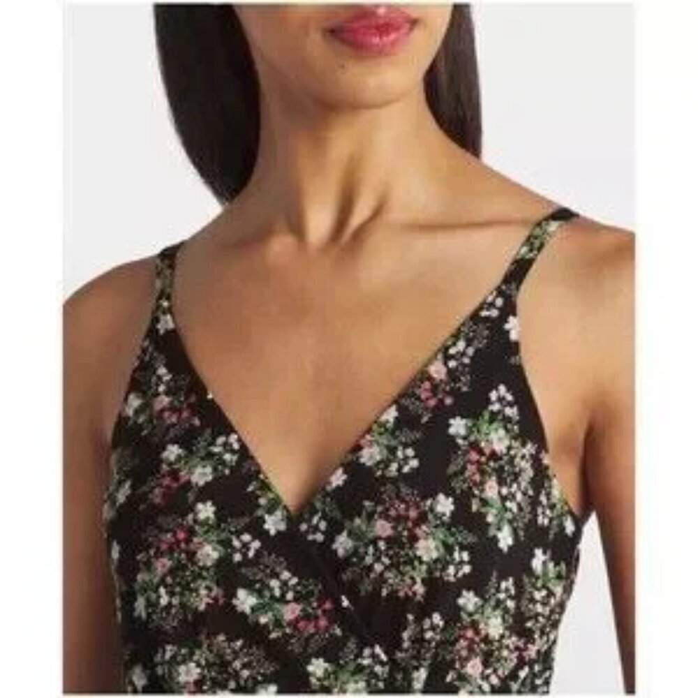 NWOT Black Floral Wide Leg Crop Jumpsuit Faux Wrap Strappy Small - Picture 11 of 12